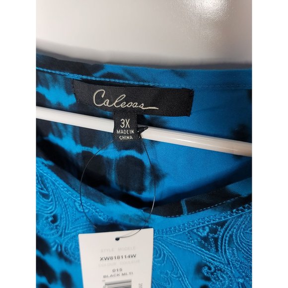 NWT Calessa TURQUOISE Blue/Black TIE DYE Tunic Boho Top 3X SHARKBITE HEM - Picture 3 of 8